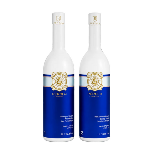 Perola Stylishine, lissage bresilien reducteur de volume Eternity Liss, flacon de traitement